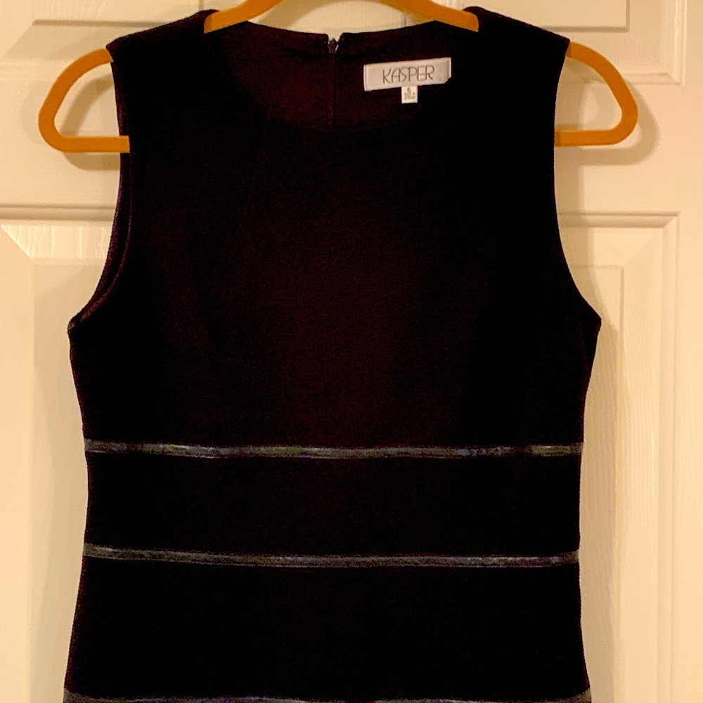 Kasper Black Dress with black leather like accents.